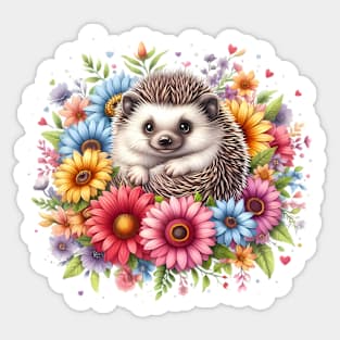 A hedgehog decorated with beautiful colorful flowers. Sticker